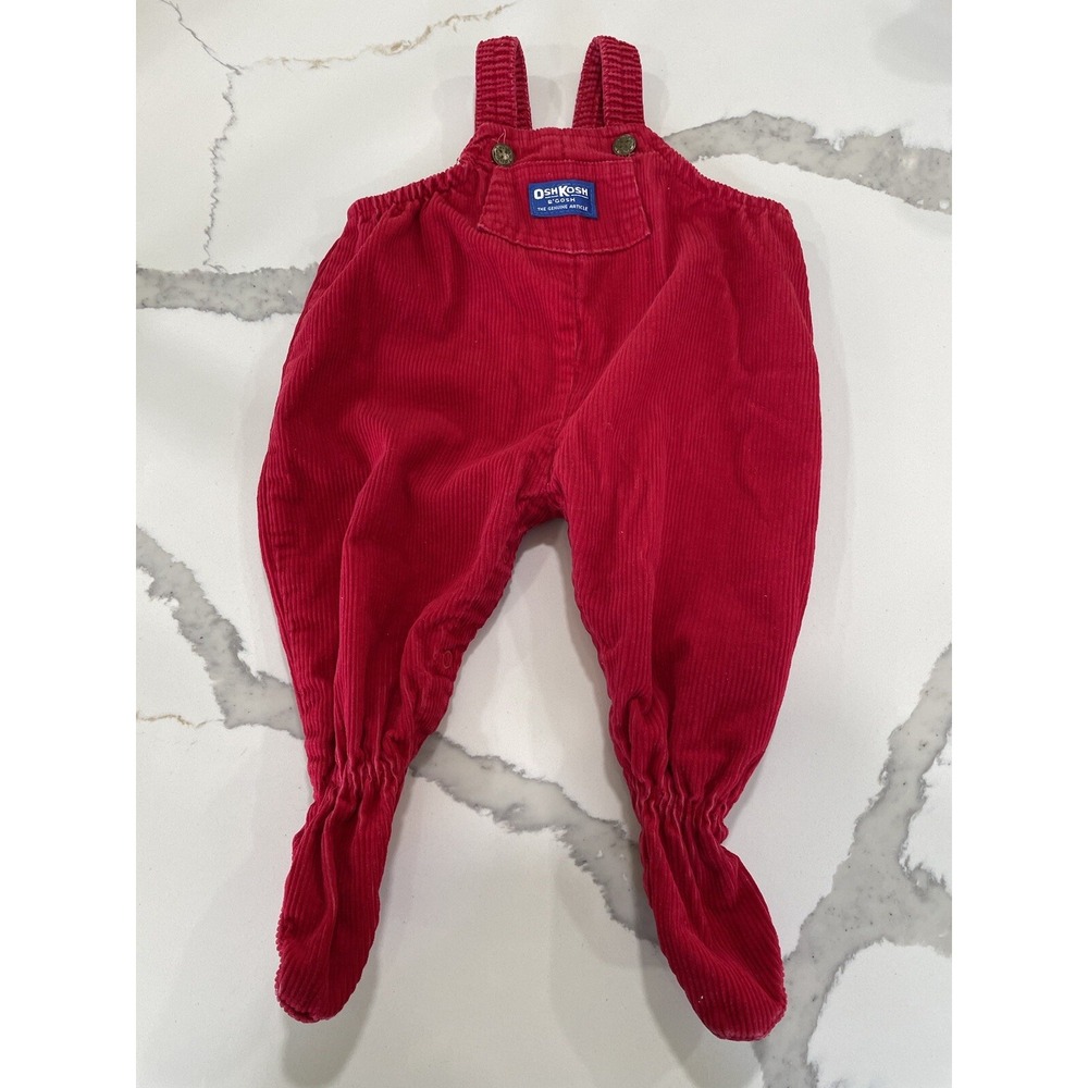 Osh Kosh Vtg Red Footed Corduroy Overalls size 6/9 months Vestbak SI20